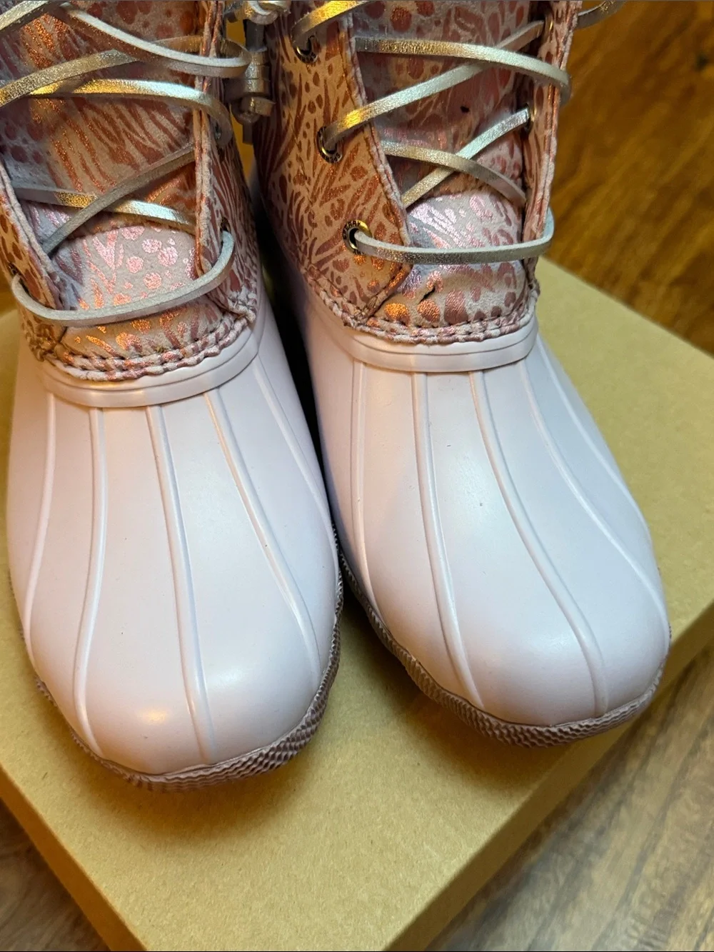 Girls Sperry Saltwater/Elderberry Duck Boots with Metallic Accents